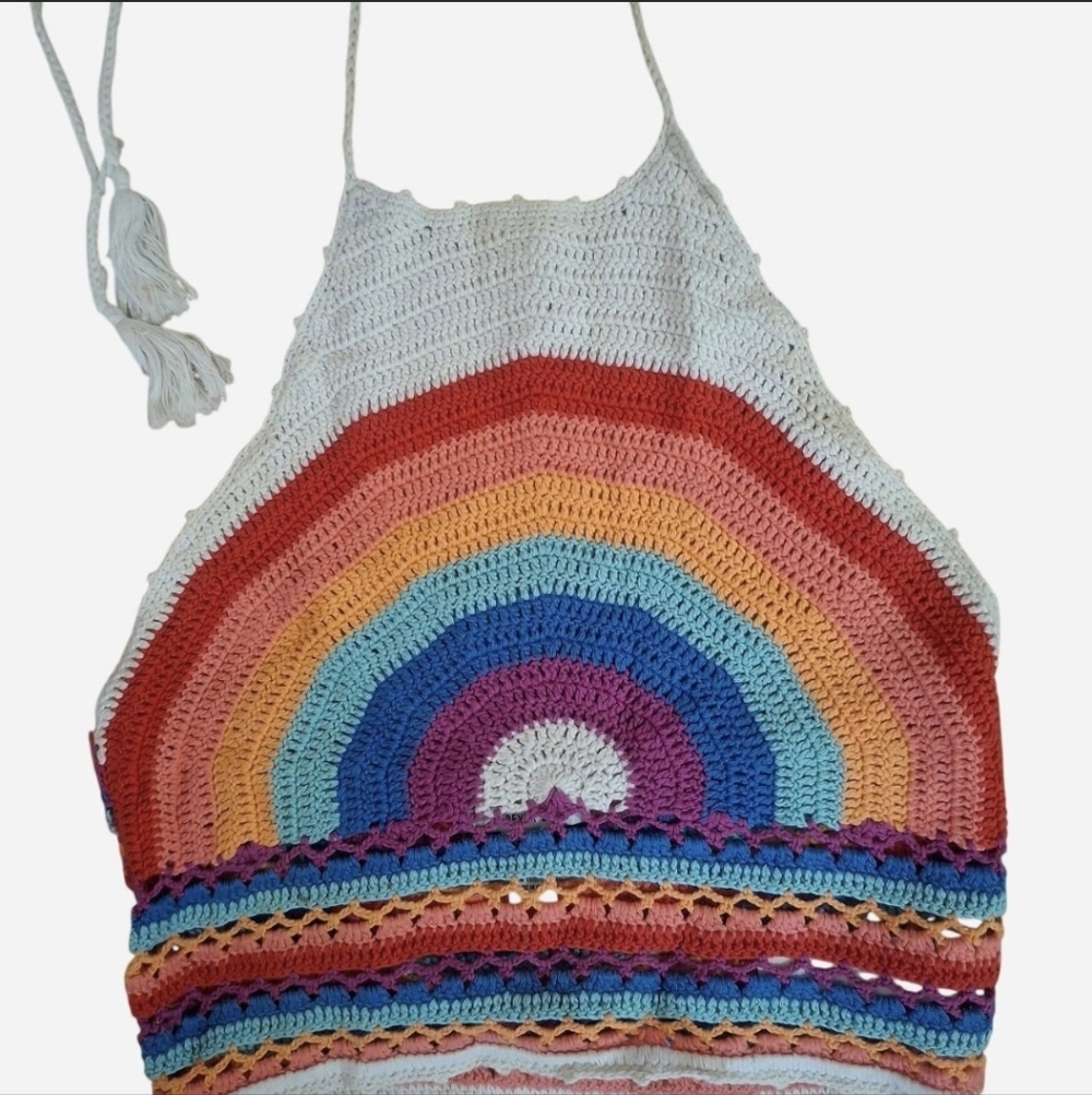 Crochet Rainbow Halter Tank Top - Multicolor